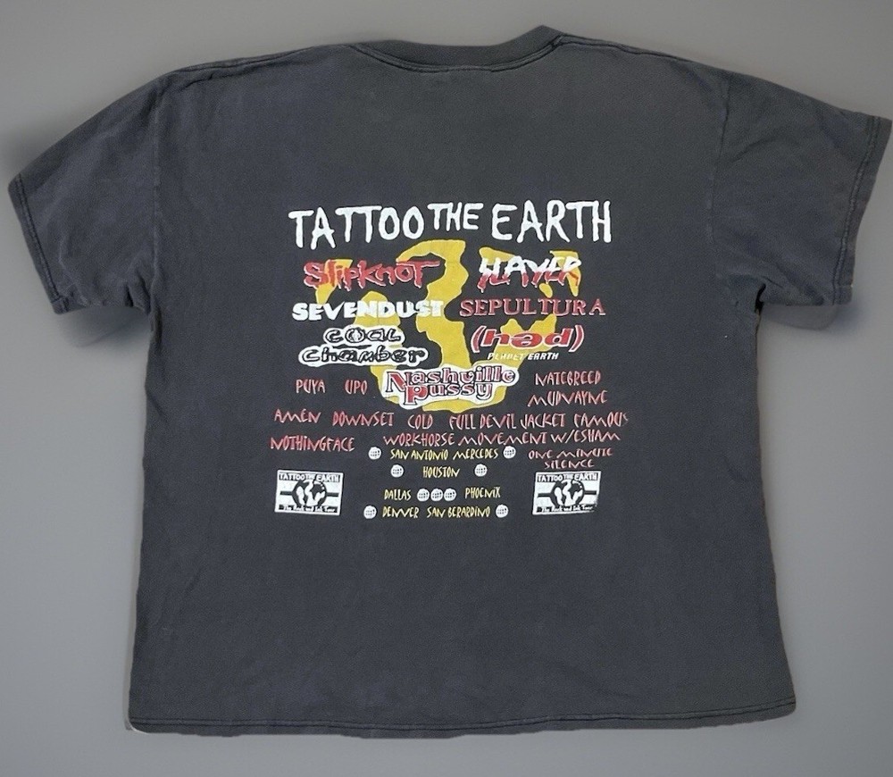 Vintage Tattoo The Earth RARE Slayer Slip Knot Festival Metal Punk Band T Shirt