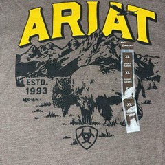 Ariat Bison Sketch Shield T-Shirt Men’s XL Brown Heather Graphic Tee NEW