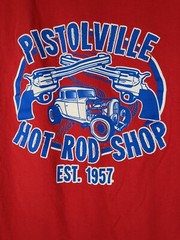 Vintage Anvil Tear Away Label Pistolville Hot Rod Shop XL Red