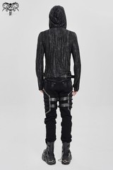 Devil Fashion Men Black And Gray Striped Gothic Asymmetric Hooded T-Shirt Tops