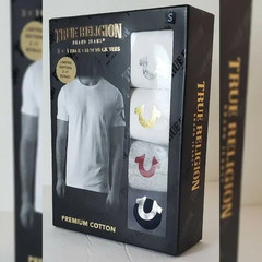 TRUE RELIGION LOUNGEWEAR 3 + 1 PACK CREW NECK TEES MEN SZ L METALLIC LOGO W/G/B