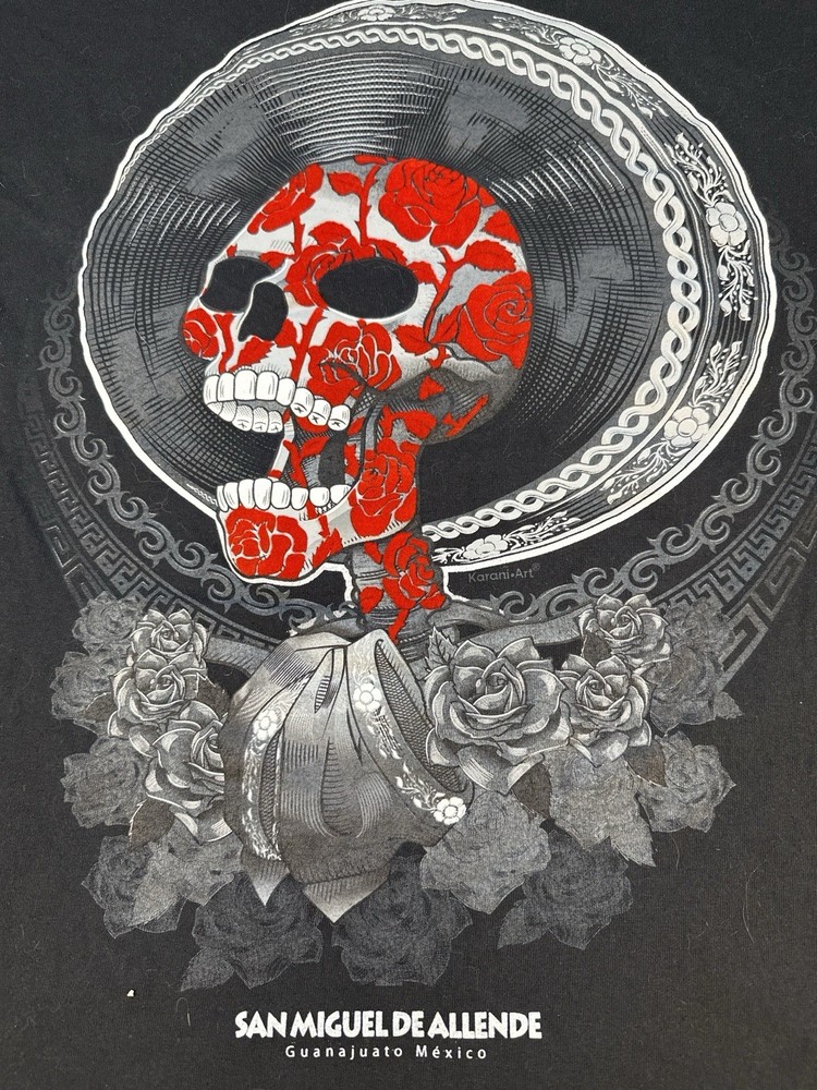 San Miguel de Allende Skull Rose T Shirt Mens Large Mexico Art Graphic Tee