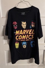 Marvel Comics Golden Age Style Black Graphic T-Shirt Spider-man Iron Man Large