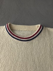 Vintage 1960s Cream Acrylic Knit Crewneck Ringer T-shirt Mod Beach Men’s S