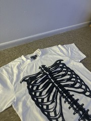 BrandMakers Men’s L/G White Crew Neck Short Sleeve Skull Skeleton T-Shirt