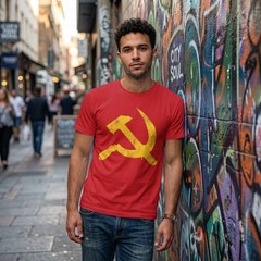 Hammer & Sickle T-Shirt | Yellow Graffiti Communist Soviet Symbol Tee Shirt