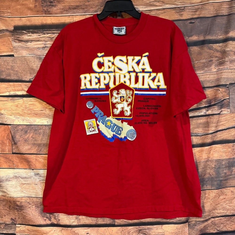 Lee T-Shirt Men’s XL Red Czech Republic Prague Graphic 100% Cotton