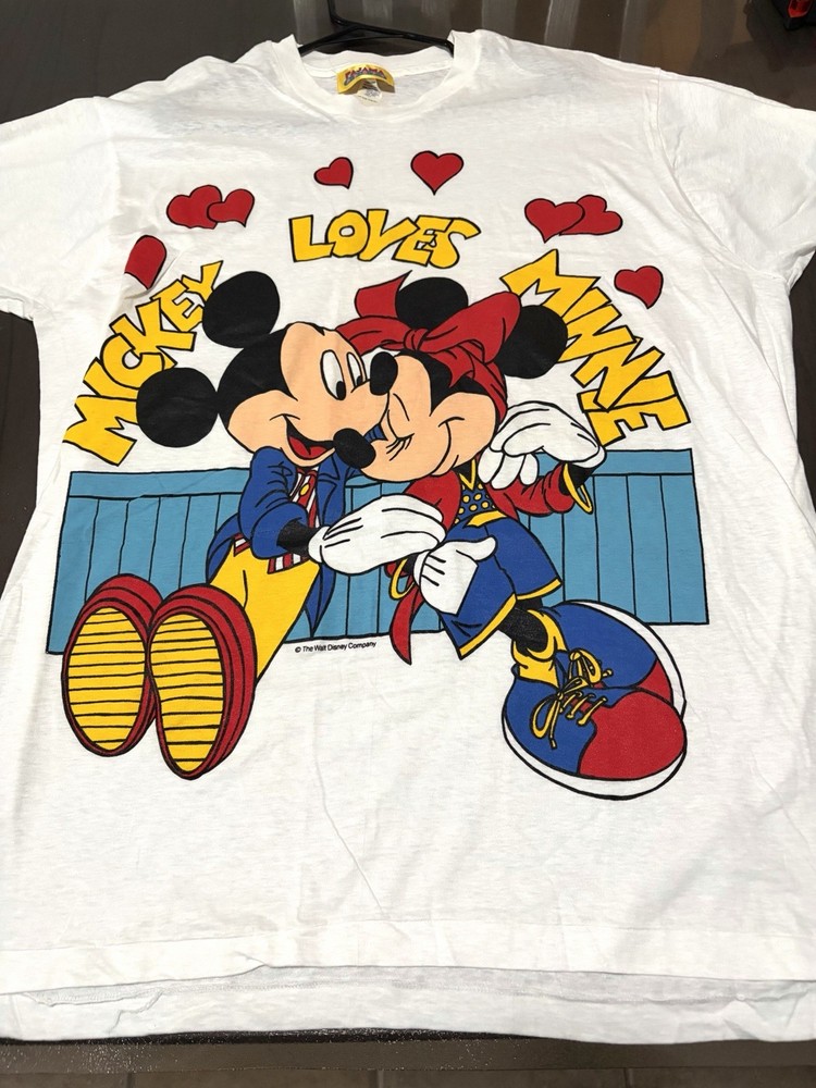 Vintage Disney Mickey Loves Minnie Mouse T shirt Sleep Shirt Pajama Party USA