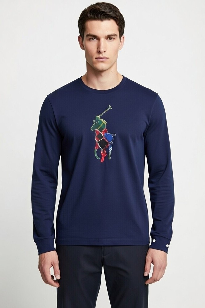Polo Ralph Lauren Men’s Long Sleeve Plaid Patchwork Big PONY Shirt Navy 3LT