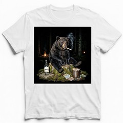 Funny Bear Smoking T-Shirt Bad Habits Forest Wildlife Meme Graphic Tee