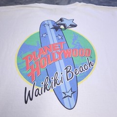 Vtg 90s Planet Hollywood Waikiki Beach Hawaii XL Shirt White Surf Stars Made USA
