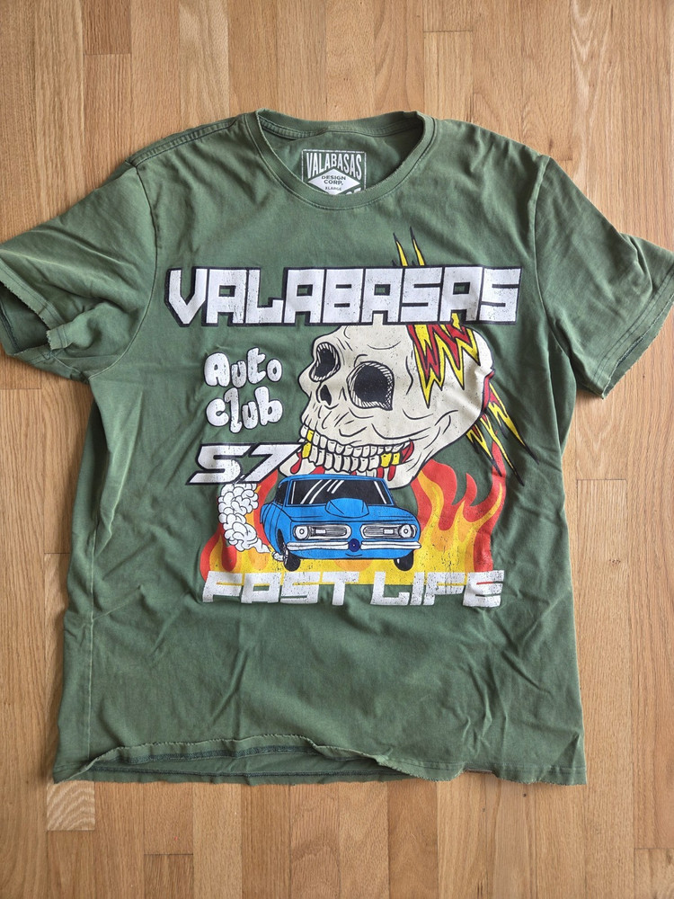 VALABASAS Men’s Green Skull Car Graphic Print Crew Neck Short Sleeve T-Shirt XL