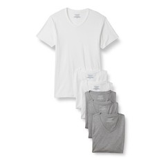 6Pack Mens Short Sleeves 100% Cotton V-Neck Undershirt,XLarge Grey Heather/White