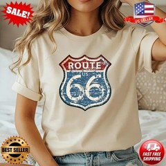 Route 66 Shield T-shirt | Vintage American Road Sign Tee T-Shirt – Up to 5XL