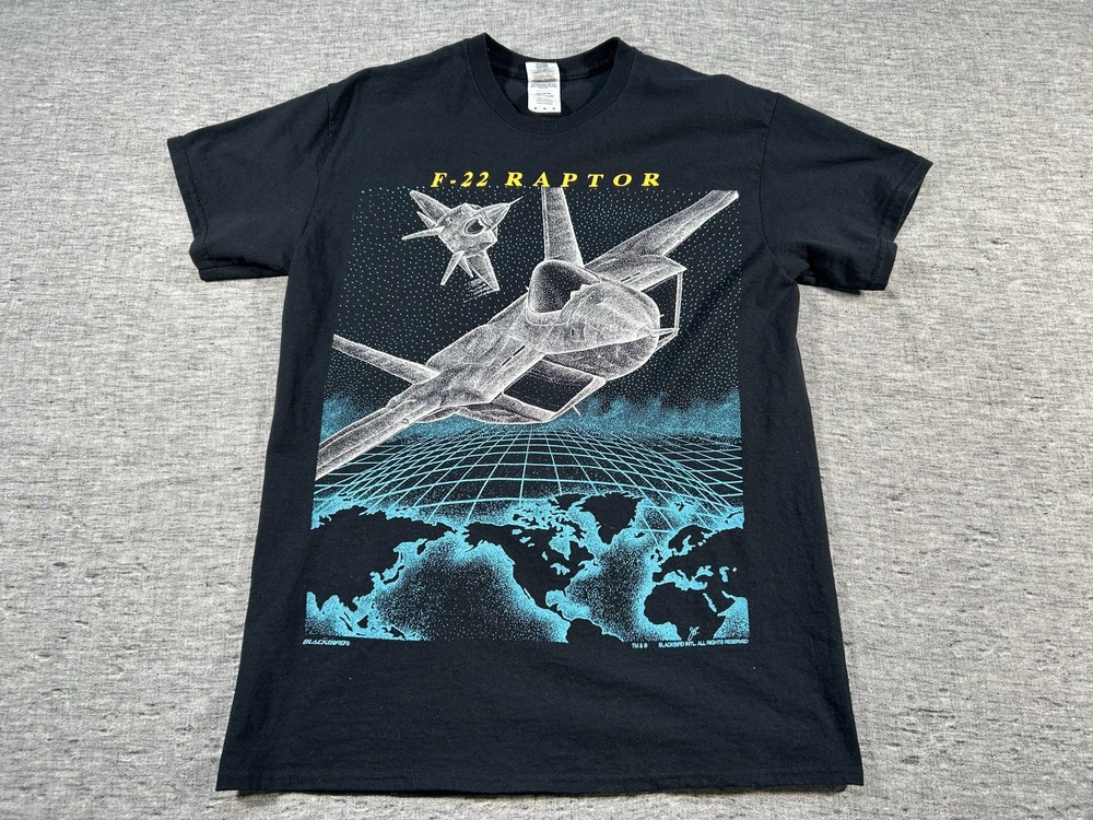F-22 Raptor Shirt Mens Medium Black Blackbird Airplane Military Fighter Jet
