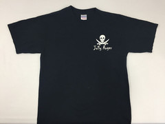 Joe Blow Tees Pirate Graphic T-Shirt Jolly Roger Jollier Roger Drinking Medium