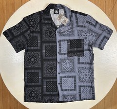 Original Deluxe Supply Mens LARGE Black & Gray Paisley SS Button Up Dress Shirt