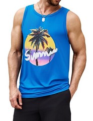 Mens Graphic Tank Tops Sleeveless T Shirt Hawaiian Palm Tree Vacation Tank