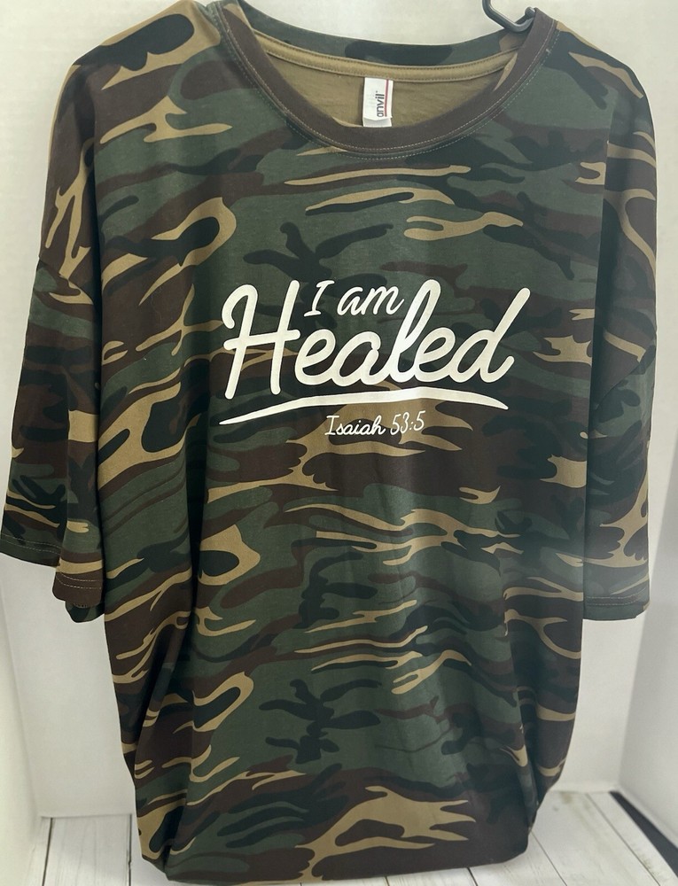 ANVIL BRAND “I Am Healed” Isaiah 53:5 Camo Shirt Men’s Short Sleeve Size 3XL