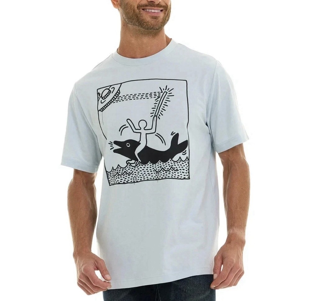 Size XL Keith Haring Men’s T-Shirt “Man on Dolphin” Short Sleeve Graphic Tee NEW
