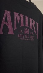 AMI Men’s Black Purple Logo Graphic Crew Neck T-Shirt L with rhinestones