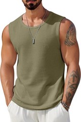 Mens 2 Pack Waffle Knit Tank Tops Sleeveless Breathable Summer Muscle Tee