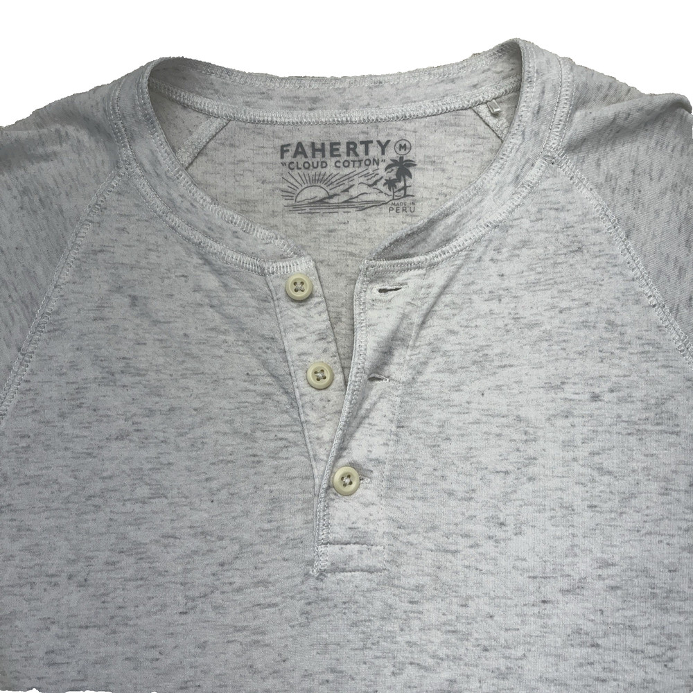 Faherty Cloud Cotton Long Sleeve Henley T Shirt Men’s M Heathered 3-Button