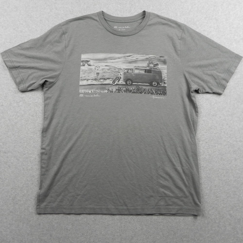 Travis Mathew T-Shirt Mens XL Crew Neck Graphic Print Tee Gray Short Sleeve