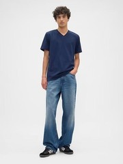 Gap Everyday Soft Shirt Mens Medium Tapestry Navy Blue V-Neck Cotton Jersey Tee