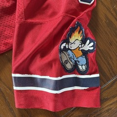 Vintage 90s JNCO Flamehead 85 Football Jersey Size Youth Medium Red Navy