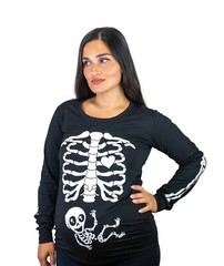 Halloween glow in the dark Long Sleeve Maternity shirt Skeleton X-ray reveal top