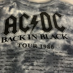 AC/DC Back In Black Tour 1980 Tie Dye Band T-Shirt Mens Rock Graphic Tee Size L