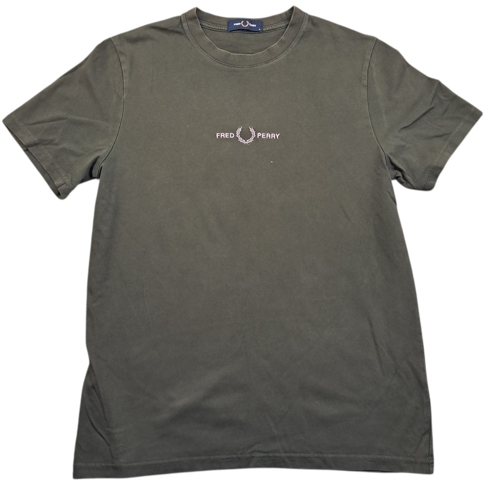 Fred Perry T Shirt Medium Men’s Green Cotton Vintage Casual Mod Indie Spell Out