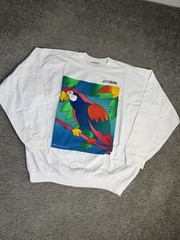 Vintage PEER By PETER MUSSFELDT Shirt Mens XL White Parrot Graphic Crew Neck