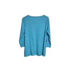 Kim Rogers Split Neck Top Men Medium Turbo Turq 3/4 Sleeve Soft Knit Casual F03