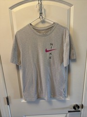 Nike Check Logo Tee Mens Small Dri Fit Gray Short Sleeve Casual Crewneck