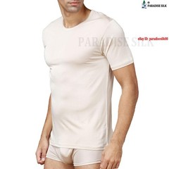 Pure Silk Knit Mens Shirt Round Neck Short Sleeves Solid US S M L