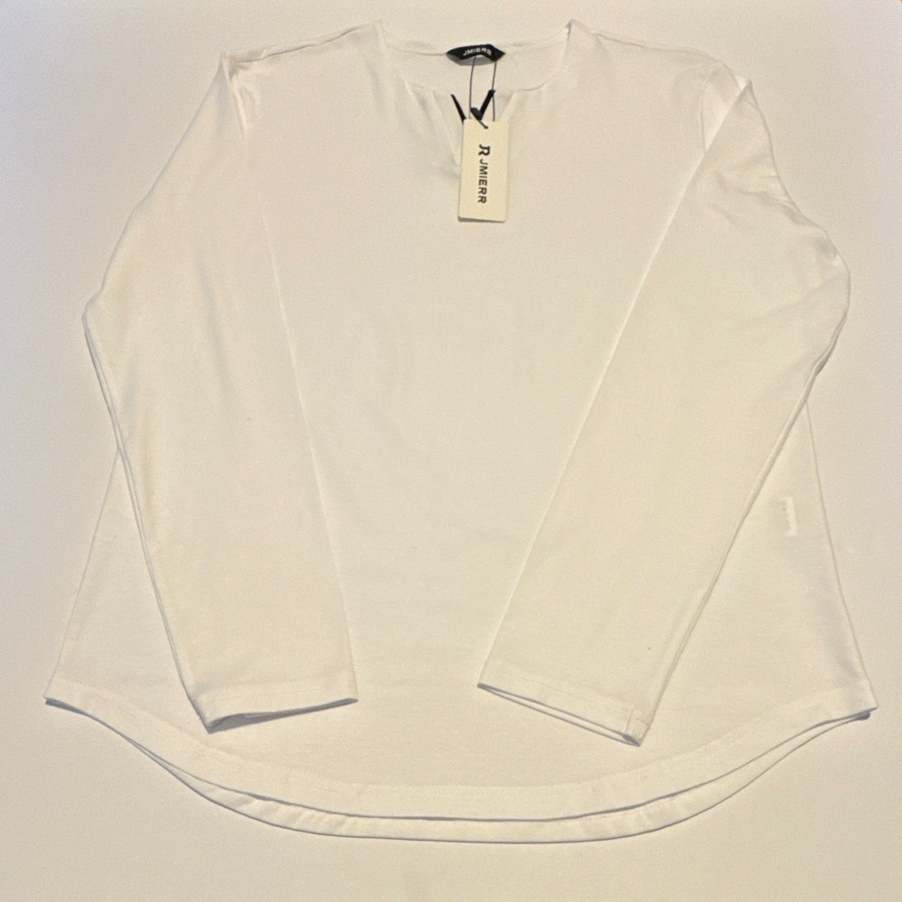 JMIERR Maternity M White Solid V-Neck Long Sleeve Pullover T-Shirt Top