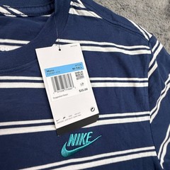 Nike Sportswear M Tall Mens Blue White Striped T-Shirt Tee Crew Neck Cotton