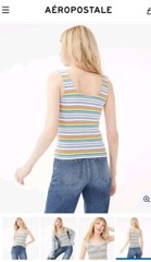 Aeropostale X-Small Black & White Striped Sexy Zip-Front Rib Bodycon Tank Top