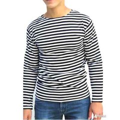 Black-White Sleeve Ukrainian Telnyashka Military Striped Cotton , Size S