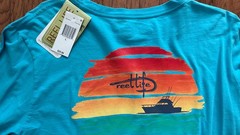 REEL LIFE NEW Fishing/Boating/Ocean Sunset Turquoise Blue LS TShirt (LARGE) NWT