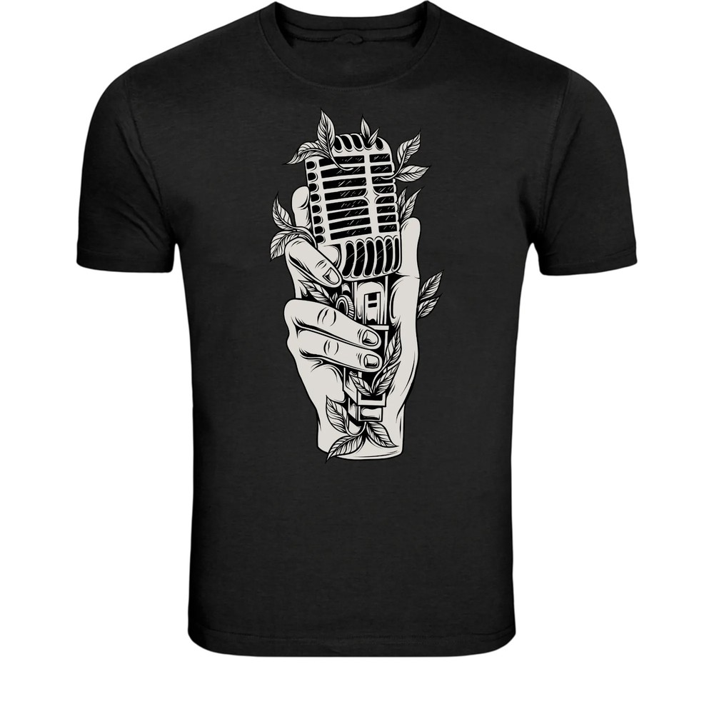 Vintage Microphone Hand T-Shirt – Retro Music Singer Graphic Tee