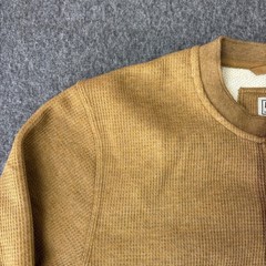 LL Bean Mens Waffle Knit Henley Shirt Mustard Yellow Fleece Lined 298100 Medium