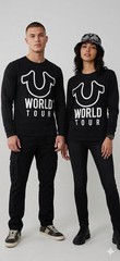 $79 TRUE RELIGION Black White WORLD TOUR Long Sleeve Designer Graphic T-shirt