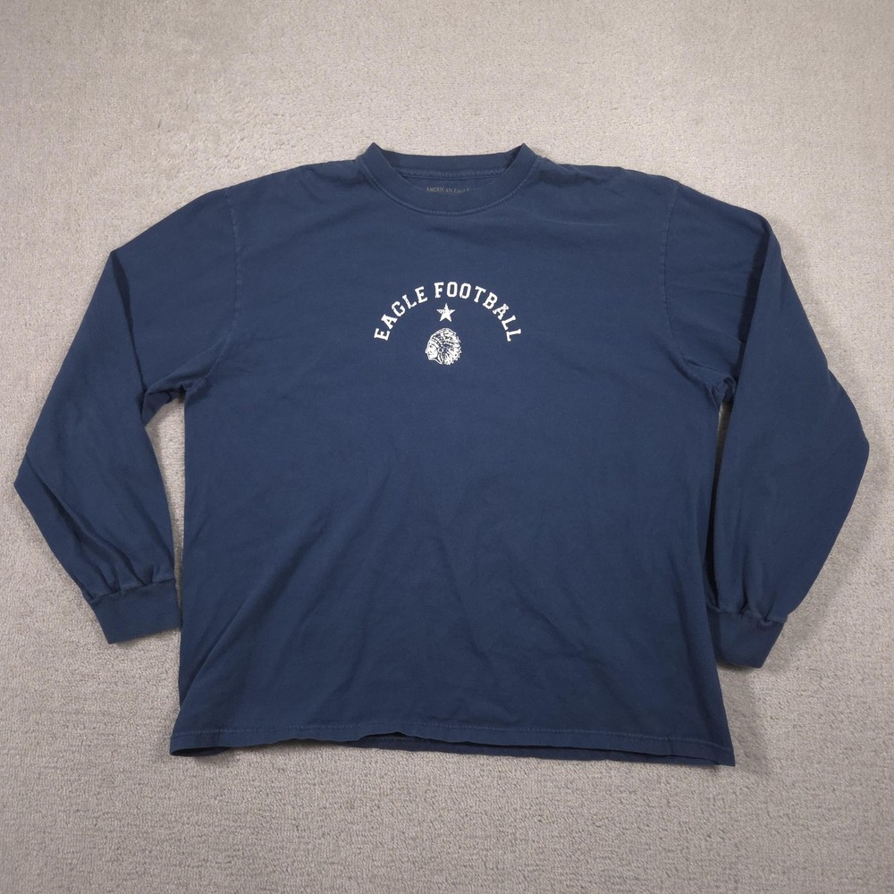 American Eagle Outfitters Shirt Mens Large Blue Eagle Football 9 Tee Long Sleeve