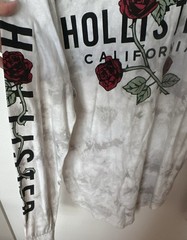 Hollister Men’s Crew Neck Long Sleeve Tie-Dye Rose Graphic T-Shirt L Gray/White