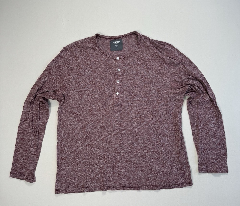 Bonobos Mens XL Standard Fit Henley T-Shirt Red White Lightweight Modern Classic