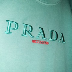 PRADA T-Shirt [Mens L] Teal Embroidered Red Made In Italy CLEAN!