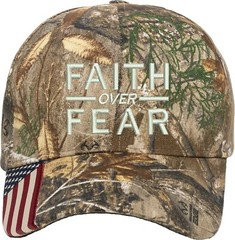 Faith Over Fear Embroidered Camo Structured Adjustable One Size Fits All Hat